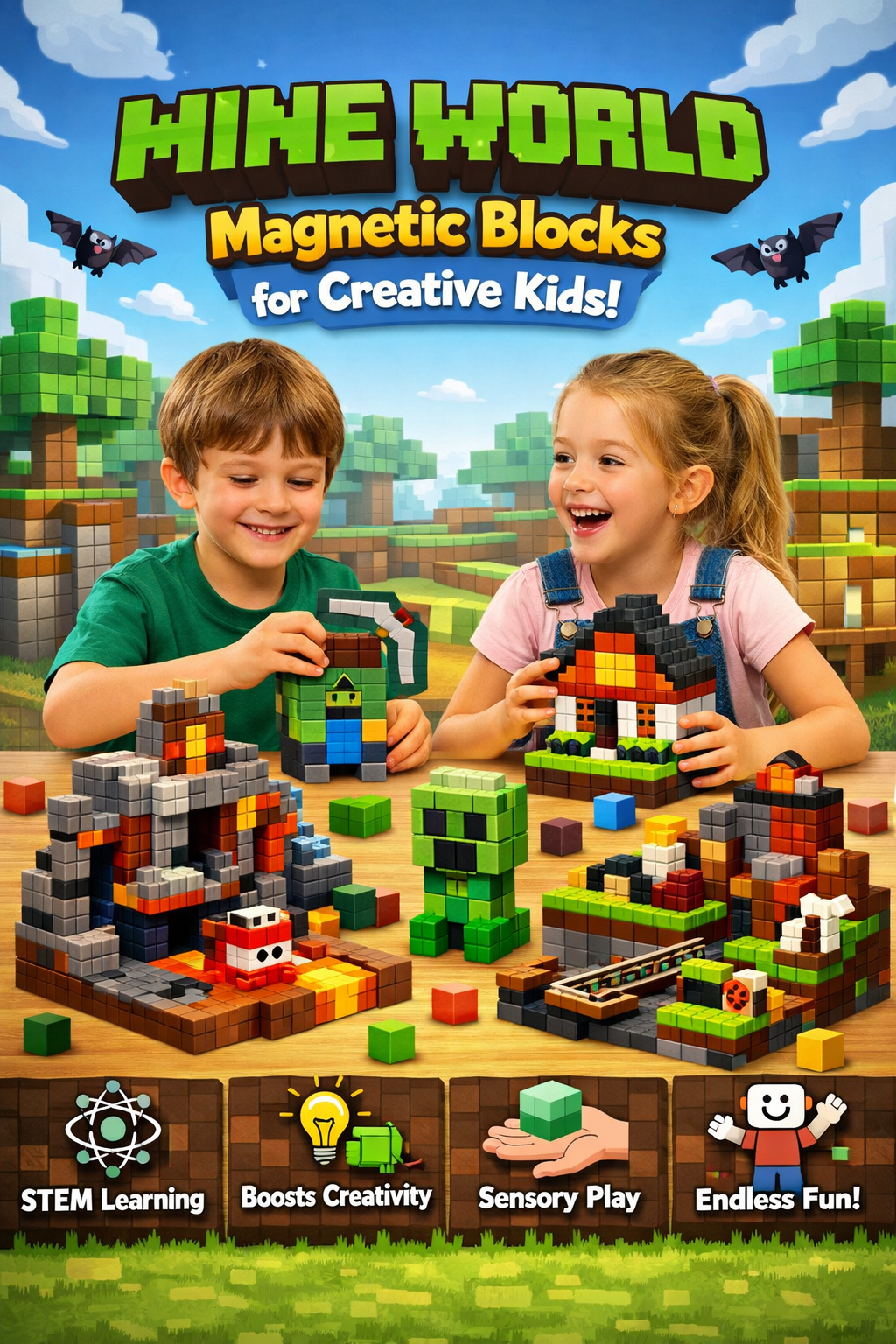 Mine World Magnetic Blocks for Creative Kids