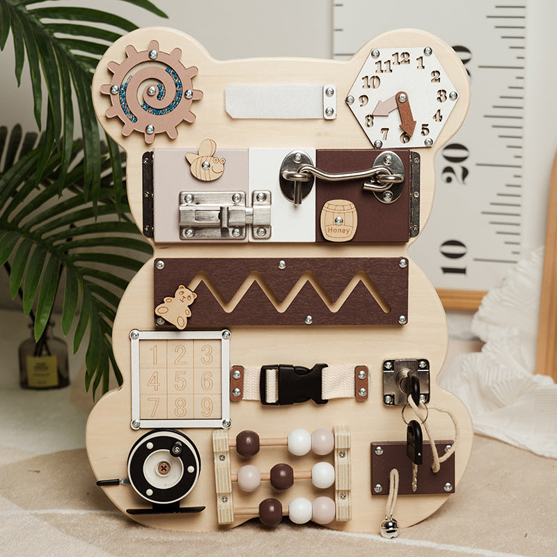 Montessori Bear Busy Board Wall Toy for Fun and Curious Kids